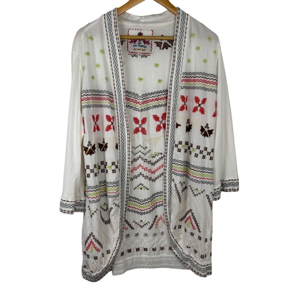 Johnny Was Open Front Cardigan XS Embroidery Southwestern Cotton Multicolor EUC